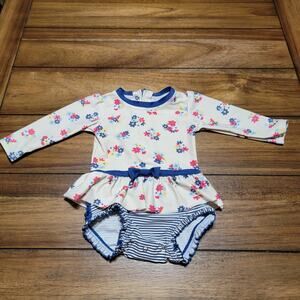 Ruffle Butts LS Cream w/ Red & Blue Flowers Infants Swimsuit - Size 12-18m